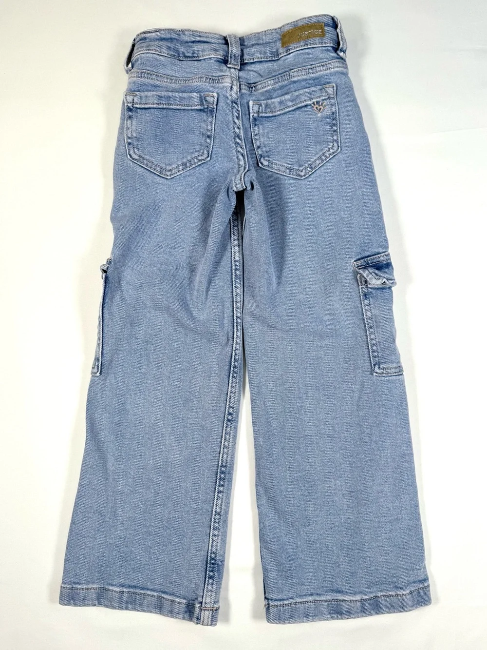 JUSTICE Girls Cargo Wide Leg Jeans 6 Light Wash Baggy Skater Y2K Denim Street